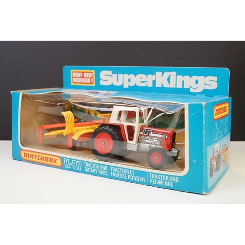 1067 - Seven boxed Matchbox SuperKings / King Size diecast models to include K87 Tractor and Rotary Rake, K... 