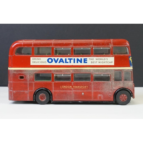 1324 - Triang Spot On 145 LT Routemaster Bus with Ovaltine decals, showing paint loss and wear particularly... 