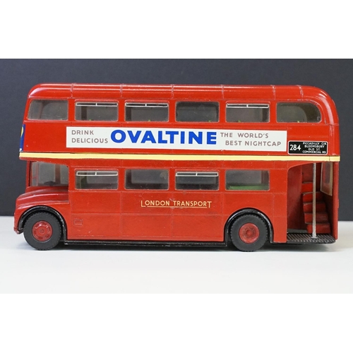 1324 - Triang Spot On 145 LT Routemaster Bus with Ovaltine decals, showing paint loss and wear particularly... 