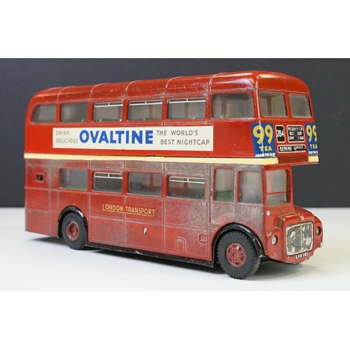 1324 - Triang Spot On 145 LT Routemaster Bus with Ovaltine decals, showing paint loss and wear particularly... 