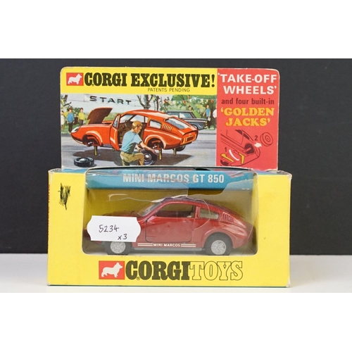 1328 - Two boxed Corgi Exclusive 'Golden Jacks' diecast models to include 341 Mini Marcos GT 850 in metalli... 