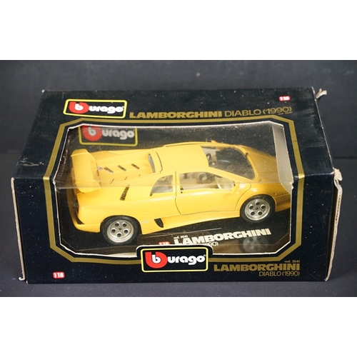 1129 - Six boxed 1/18 and 1/24 scale Burago diecast models to include Mercedes-Benz 300 SL 1954, Lamborghin... 