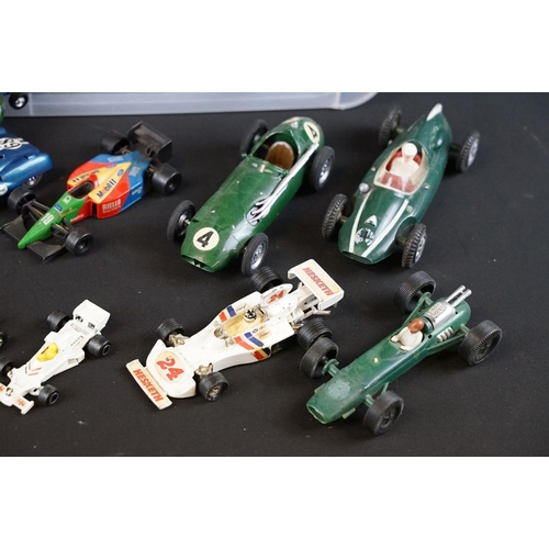 1159 - Collection of diecast & plastic racing car models to include Dinky, Matchbox, Corgi, Politoys, Brumm... 