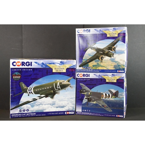 1163 - Three boxed Corgi The Aviation Archive 1/72 ltd edn diecast models to include AA38207 Douglas C-47 S... 