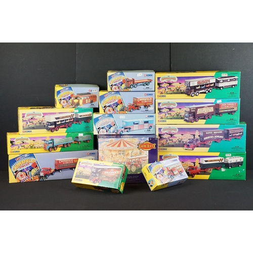 1182 - 13 Boxed Corgi diecast models to include 7 x The Showmans Range (09901, 15901, 24801, 21701, 16502 &... 