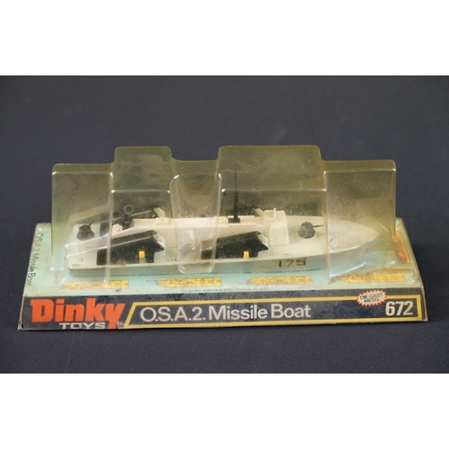 1191 - Six boxed Dinky diecast models to include 672 OSA2 Missile Boat, 673 Submarine Chaser, 675 Motor Pat... 