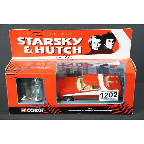 1202 - Boxed Corgi Starsky & Hutch 57402 Ford Gran Torino with both metal figures, diecast ex, box vg overa... 