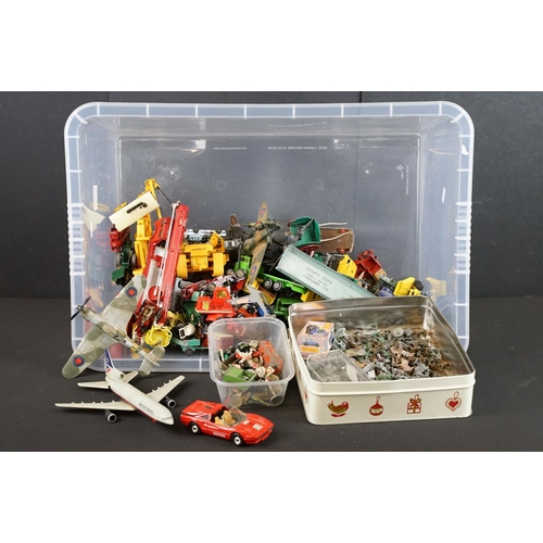 1108 - Collection of around 35 play worn diecast models to include Dinky, Corgi, Britains and Matchbox exam... 