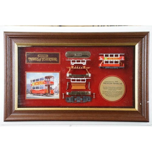 1225 - Three Matchbox Models of Yesteryear ltd edn framed cabinet displays to include Preston Tramcar (ltd ... 