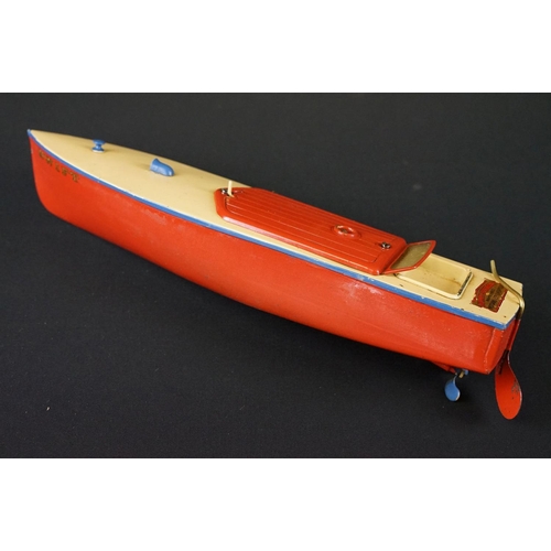 1227 - Boxed Hornby Speed Boat No 2 'Swift' clockwork model in red, with key and instructions, in a gd cond... 