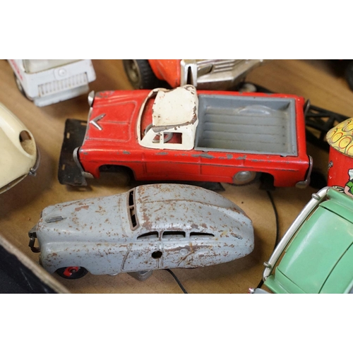 1233 - 14 Mid 20th C onwards play worn tinplate & plastic models / toys featuring Schuco 1250 (made in US Z... 