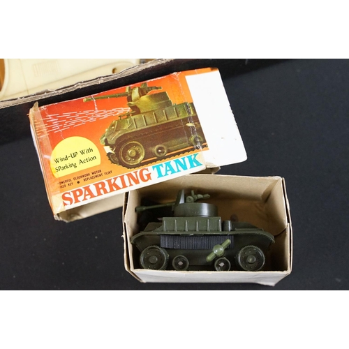 1233 - 14 Mid 20th C onwards play worn tinplate & plastic models / toys featuring Schuco 1250 (made in US Z... 