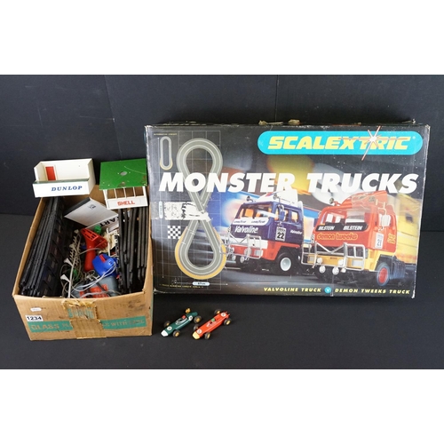 1234 - Collection of various Scalextric items to include a boxed Monster Trucks Valvoline Truck Vs Demon Tw... 