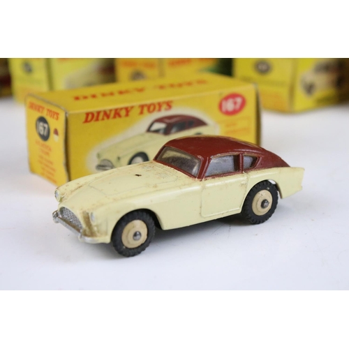 1352 - Six boxed Dinky diecast models to include 158 Riley Saloon in cream with green hubs, 164 Vauxhall Cr... 