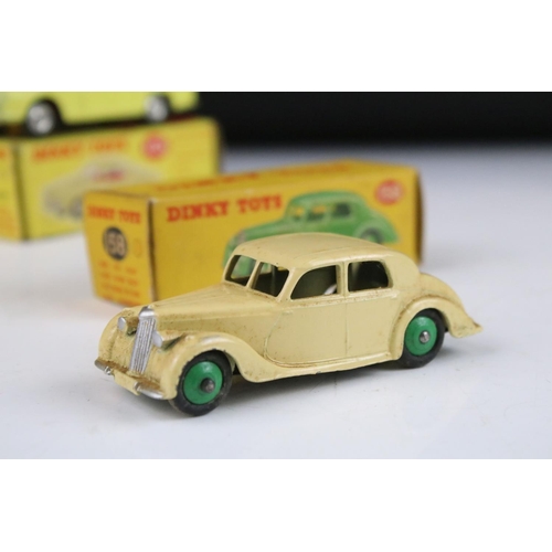 1352 - Six boxed Dinky diecast models to include 158 Riley Saloon in cream with green hubs, 164 Vauxhall Cr... 