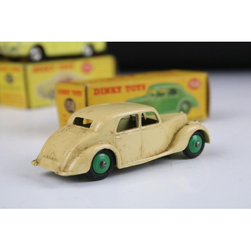 1352 - Six boxed Dinky diecast models to include 158 Riley Saloon in cream with green hubs, 164 Vauxhall Cr... 