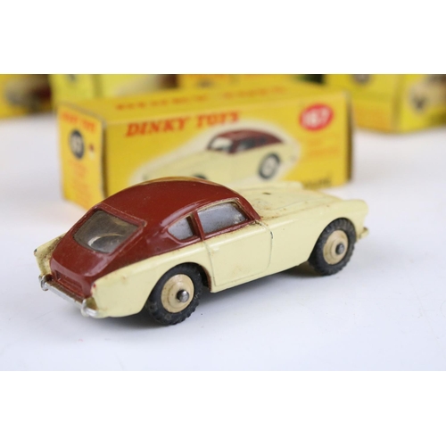 1352 - Six boxed Dinky diecast models to include 158 Riley Saloon in cream with green hubs, 164 Vauxhall Cr... 