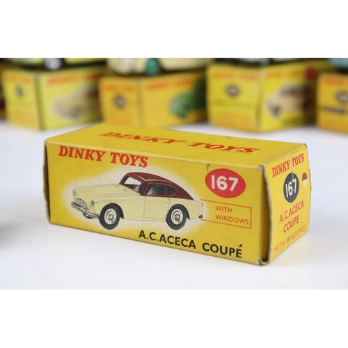 1352 - Six boxed Dinky diecast models to include 158 Riley Saloon in cream with green hubs, 164 Vauxhall Cr... 