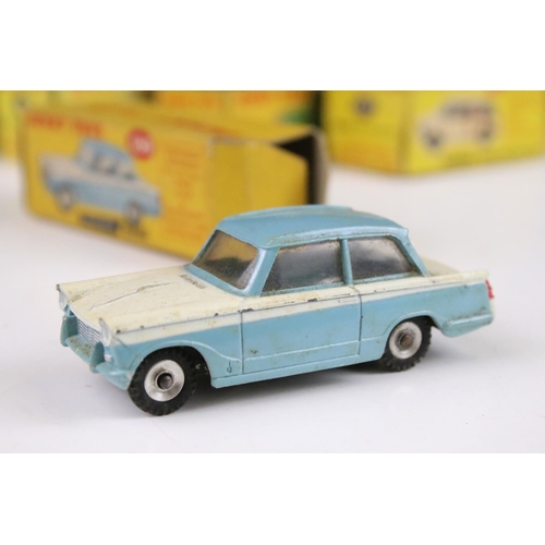 1352 - Six boxed Dinky diecast models to include 158 Riley Saloon in cream with green hubs, 164 Vauxhall Cr... 