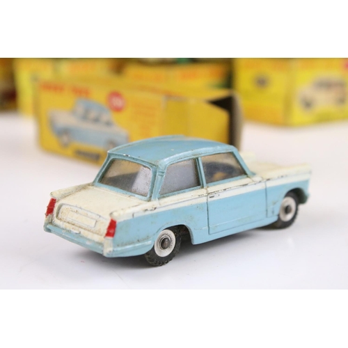 1352 - Six boxed Dinky diecast models to include 158 Riley Saloon in cream with green hubs, 164 Vauxhall Cr... 