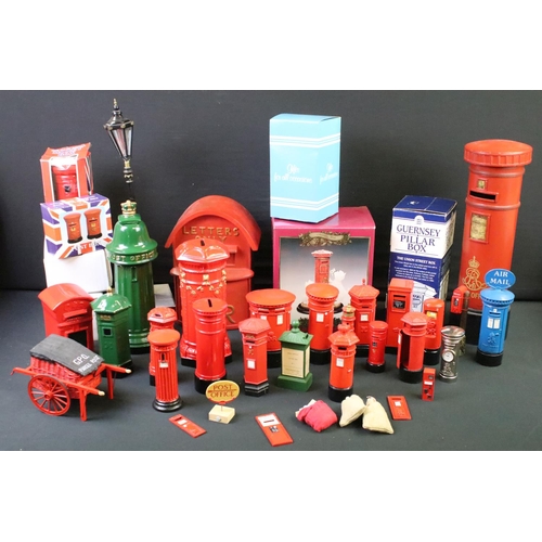 213 - Collection of postal related items to include various pillar box models (2 boxes)