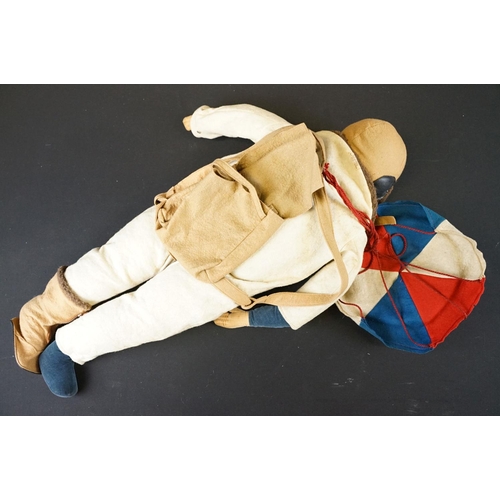 362 - Large Norah Wellings female pilot felt doll, circa 1940's, with pilot uniform, helmet, parachute & h... 