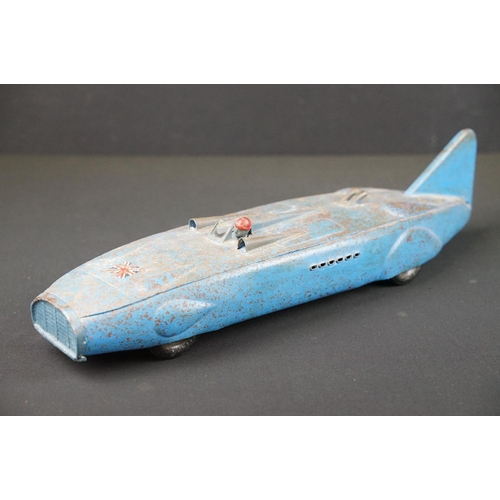 1394 - Early-to-mid 20th C Kingsbury Toys tinplate model of the Thunderbolt land speed record car, with win... 