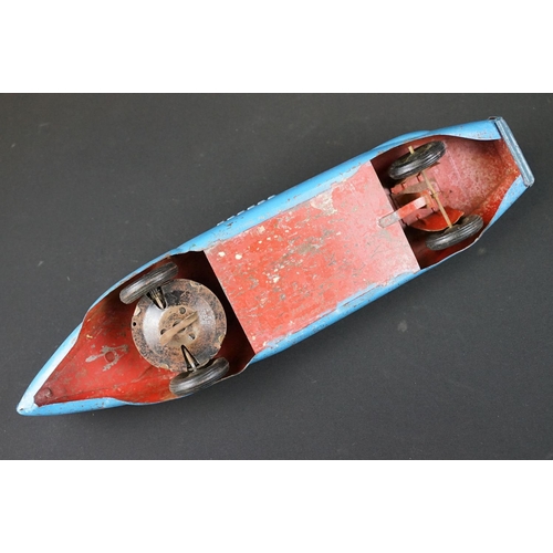 1394 - Early-to-mid 20th C Kingsbury Toys tinplate model of the Thunderbolt land speed record car, with win... 