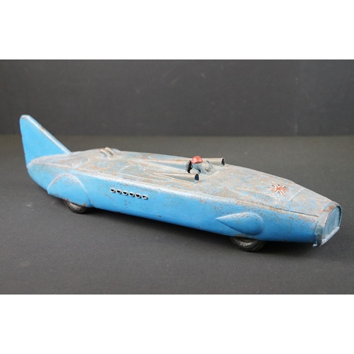 1394 - Early-to-mid 20th C Kingsbury Toys tinplate model of the Thunderbolt land speed record car, with win... 