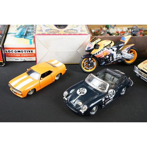 238 - Collection of toys and games to include quantity of diecast models to include Burago Porsche 356 B, ... 