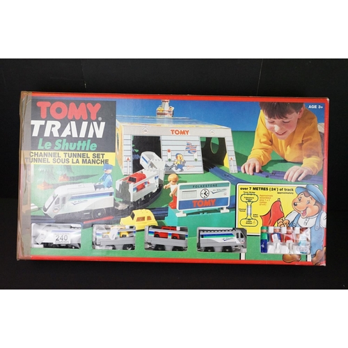 240 - Three boxed TOMY train and construction sets to include Train Le Shuttle Channel Tunnel Set, Train E... 