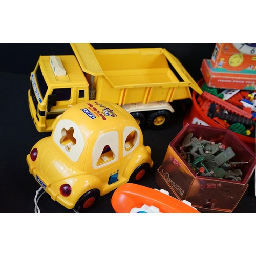 244 - Collection of various mixed toys to include a quantity of Fisher Price items featuring Mini Bus, Dum... 