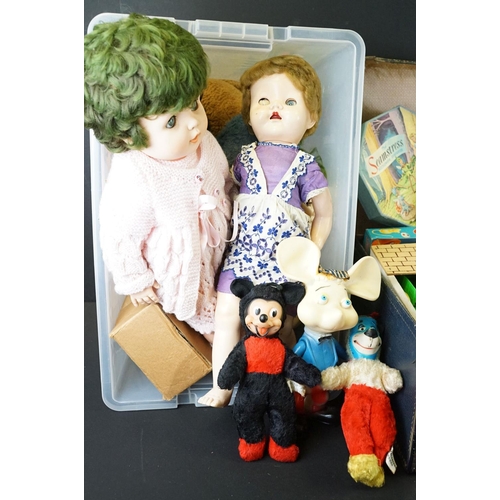 266 - Collection of various toys and games to include 4 x baby dolls, Tough Ted Bear, Chad Valley Yogi Bea... 