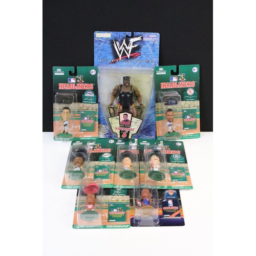 1440 - Eight carded American sports figures to include Jakks Pacific WWF Superstars Series 6 Mark Henry, 6 ... 