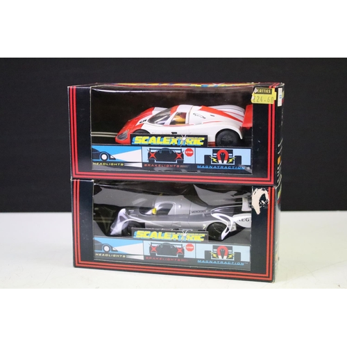 278 - Six boxed Scalextric slot cars to include C443 Jaguar XJR9, C468 Sauber Mercedes, C463 Shell Porsche... 