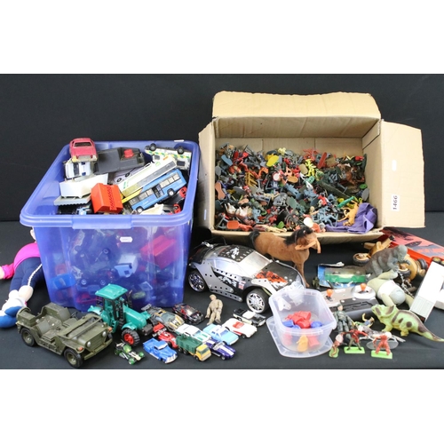 1466 - Collection of mixed toys to include a large quantity of play worn diecast models (including Matchbox... 