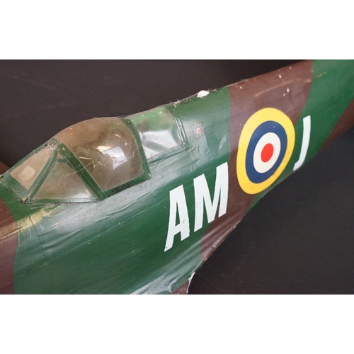 287A - Very large scratch built wooden model of a Spitfire, with French Tricolore to tail, canopy & landing... 