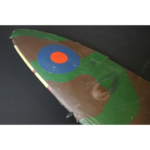 287A - Very large scratch built wooden model of a Spitfire, with French Tricolore to tail, canopy & landing... 