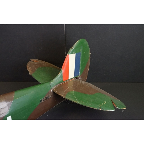 287A - Very large scratch built wooden model of a Spitfire, with French Tricolore to tail, canopy & landing... 