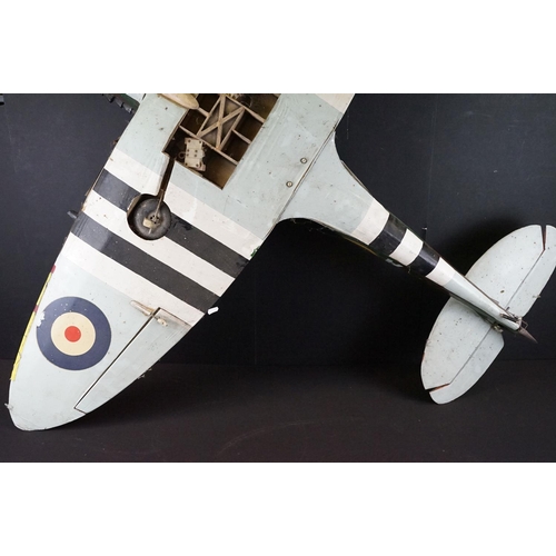 287A - Very large scratch built wooden model of a Spitfire, with French Tricolore to tail, canopy & landing... 