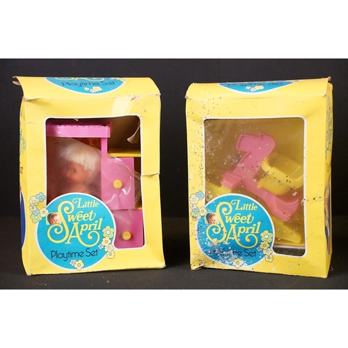 394 - Denys Fisher toys Sweet April doll, with 3 x boxed accessory sets (Playtime Set, Bath and Shower Set... 