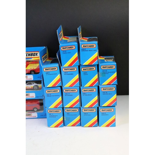 1346 - 82 Boxed Matchbox diecast models in blue boxes with 'red/yellow stripe', all appearing unopened