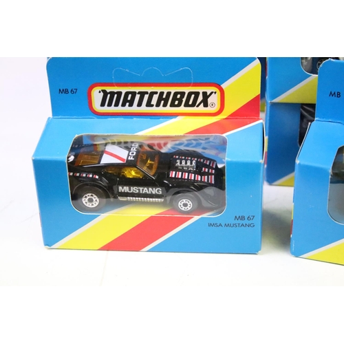 1346 - 82 Boxed Matchbox diecast models in blue boxes with 'red/yellow stripe', all appearing unopened