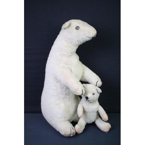 399 - Deans Rag Book ' Brumas & Ivy ' mid 20th C polar bear & cub white mohair soft toys (tallest approx 4... 