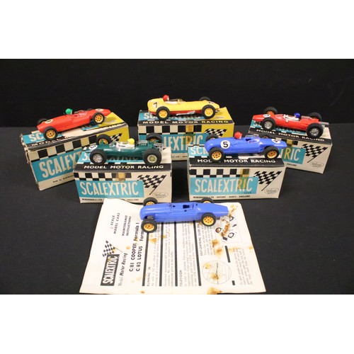 1286 - Five boxed Triang Scalextric racing car models to include C54 Lotus Racing Car in yellow, C82 Lotus ... 