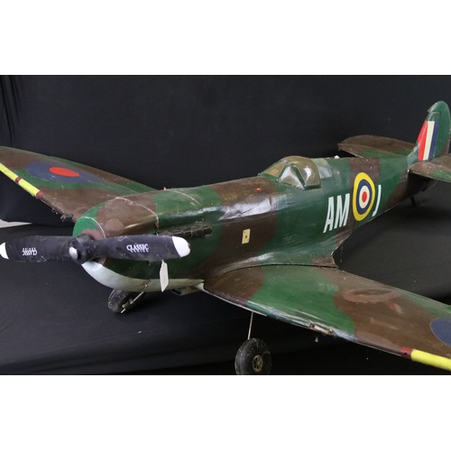 287A - Very large scratch built wooden model of a Spitfire, with French Tricolore to tail, canopy & landing... 