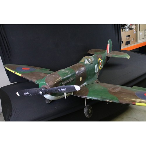 287A - Very large scratch built wooden model of a Spitfire, with French Tricolore to tail, canopy & landing... 