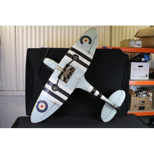 287A - Very large scratch built wooden model of a Spitfire, with French Tricolore to tail, canopy & landing... 