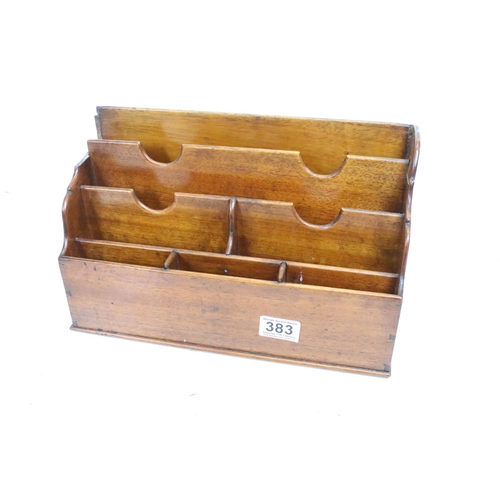 383 - Early 20th Century mahogany letter rack (approx 33cm wide), together with an antique wooden stool wi... 