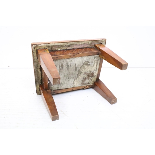 383 - Early 20th Century mahogany letter rack (approx 33cm wide), together with an antique wooden stool wi... 